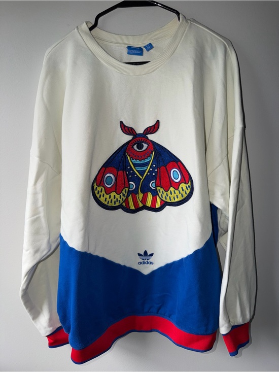 adidas Tops - adidas Cream & Blue Crewneck Sweatshirt with Red Accents